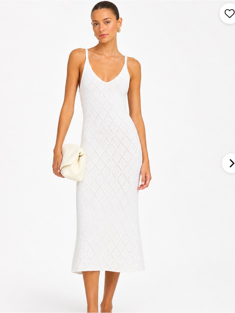 White Knit Midi Dress Cotton Textured Slip Dress Made in Canada Size S M